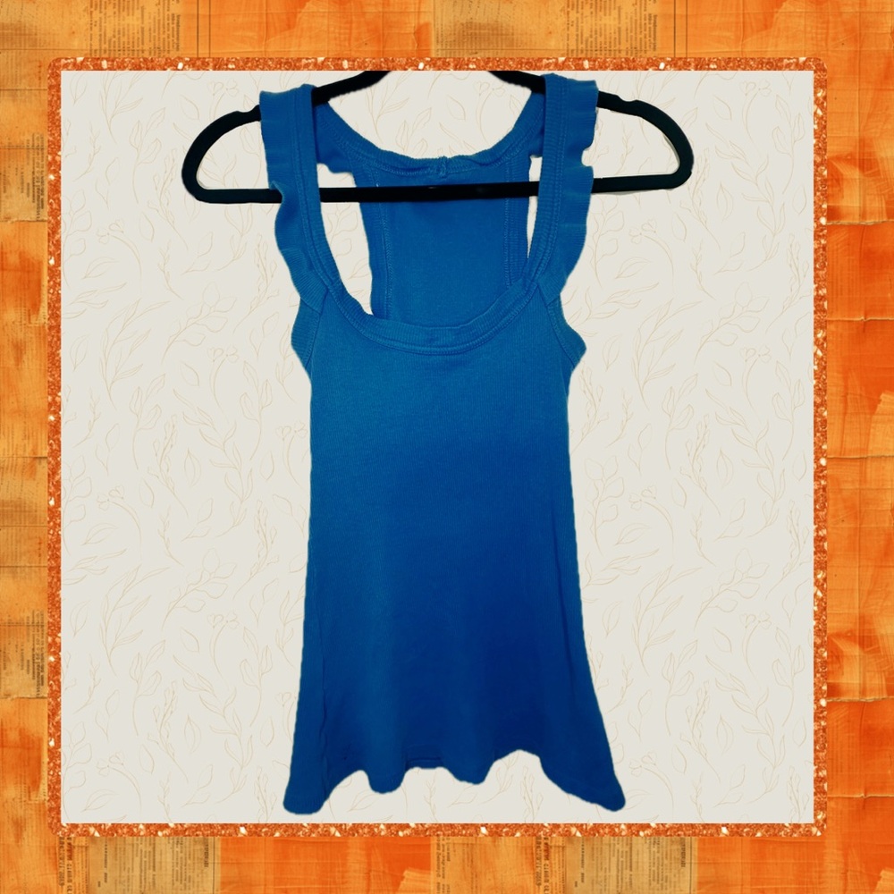 Anchor Blue Y2K Ribbed Ruffle Tank Top Blue Fitted Small Summer Mall Core - Picture 3 of 5